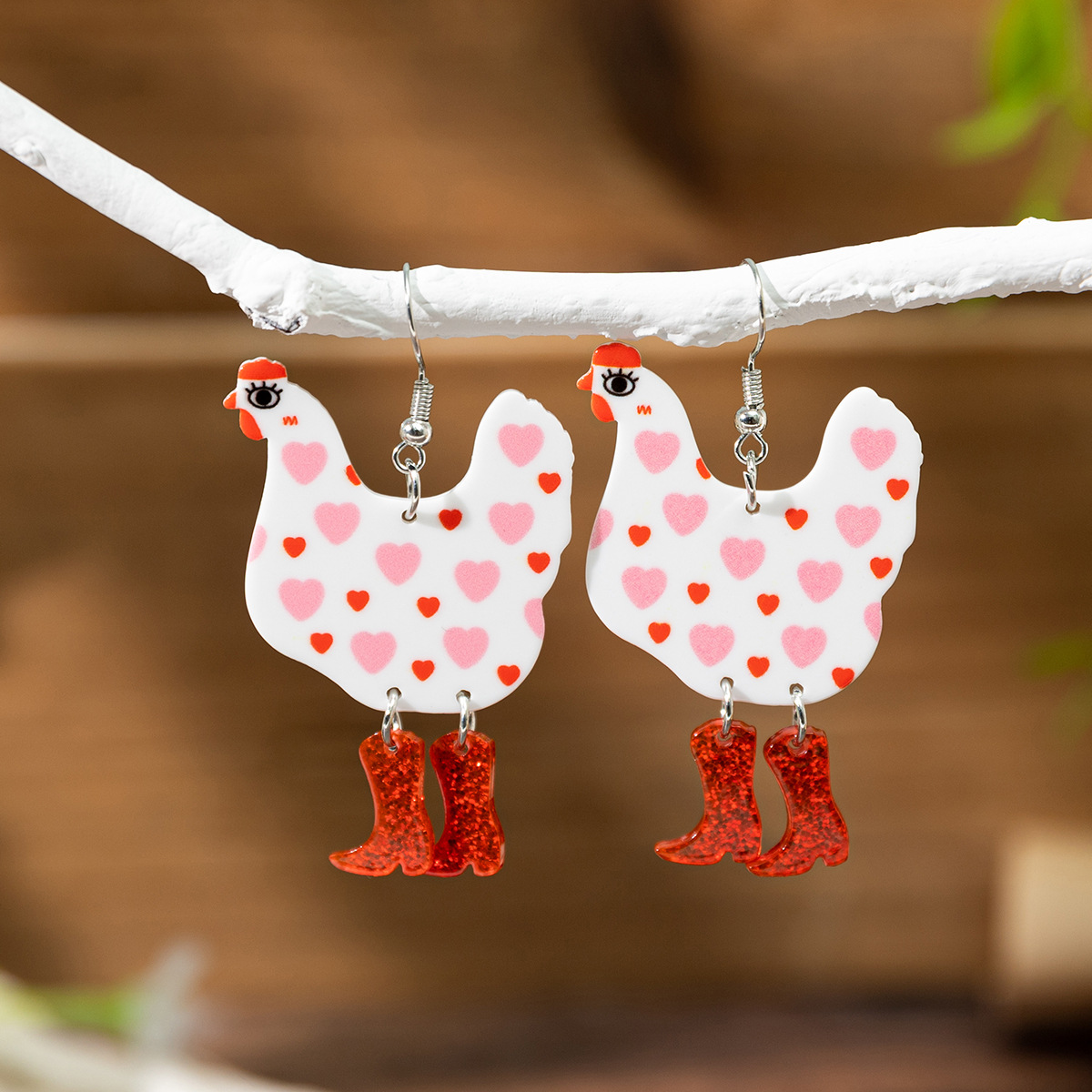 Women's Earrings 3PCS/LOT Cute Love Heart Hen Acrylic Drop Earrings for Women New Lovely Cartoon Boots Chicken Peach Earring Jewelry Valentine�