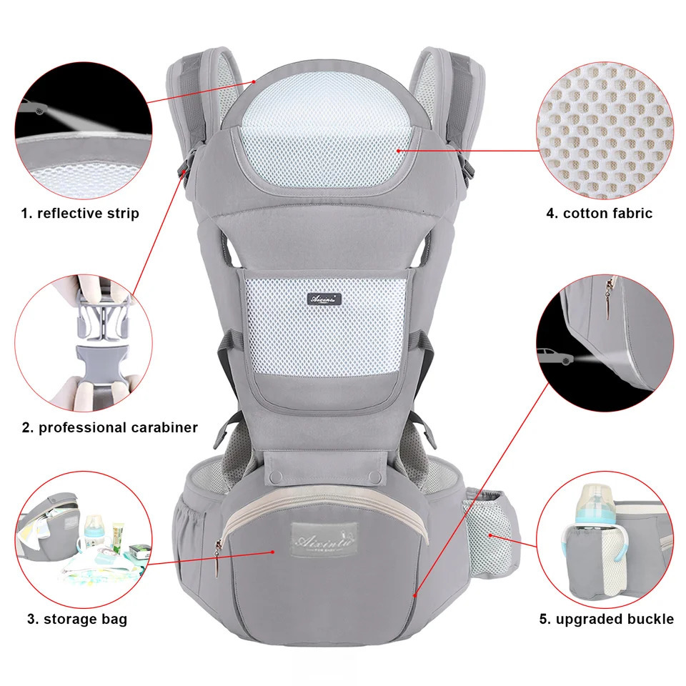 Baby Ergonomic Infant with Hip Seat Kangaroo Bag Soft Baby born to Toddler 7-45lbs Front and Back Bab 250617