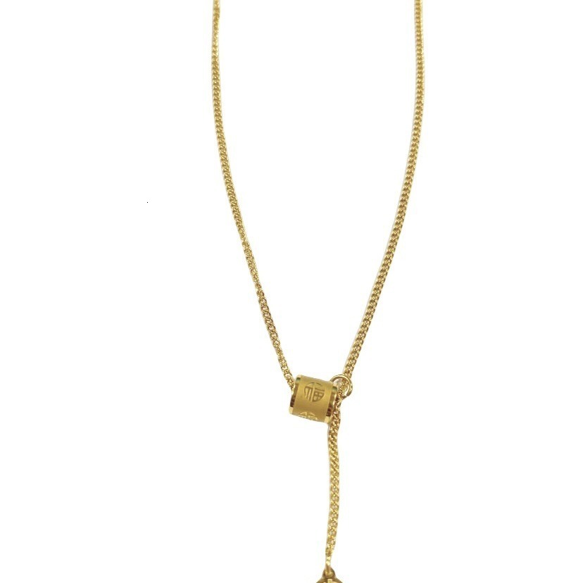 National Style Fashion Light Cylindrical Fu Character Necklace for Women Gold Color Titanium Steel Personality Non-Fading Jewelry