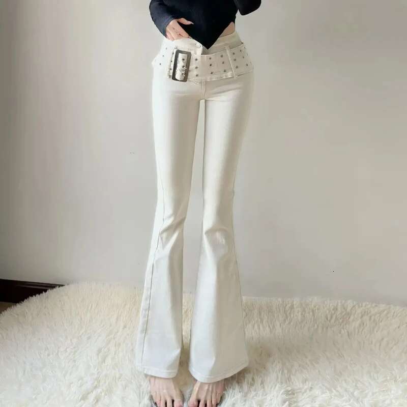 Skinny Flared Trousers Slim Fit High Waist Shot Cowboy Pants for Woman Gyaru Wide Leg Trend 2025 Stylish Z R Womens Flare Jeans