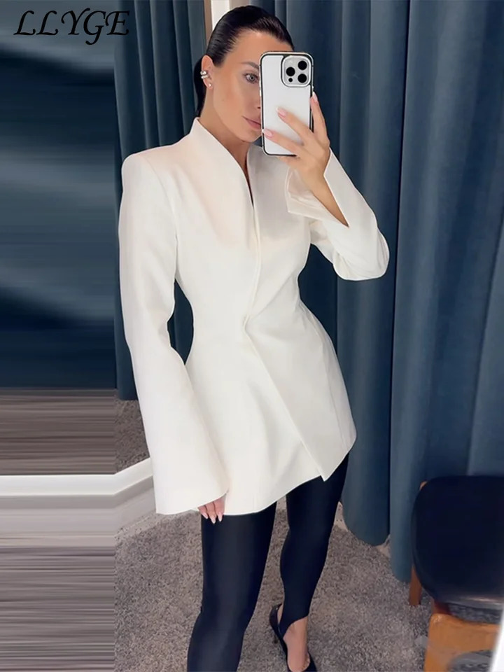 Elegant Solid Blazer Skirt Set Women Slim One Button Suit Jacket Pleated See Through Fishtail Skirts 2025 Spring Lady Party Suit 250614