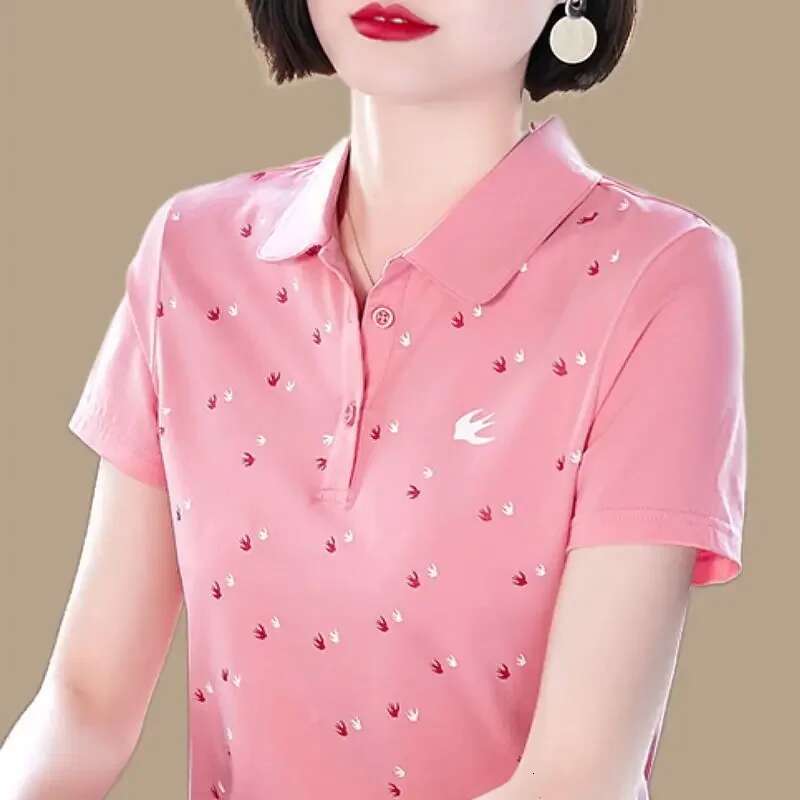 Short Sleeve Womens Polo Slim Female Tee Pretty Casual Tops Youthful Elegant Korean Clothing with Collar in Trend 2025 T-shirts