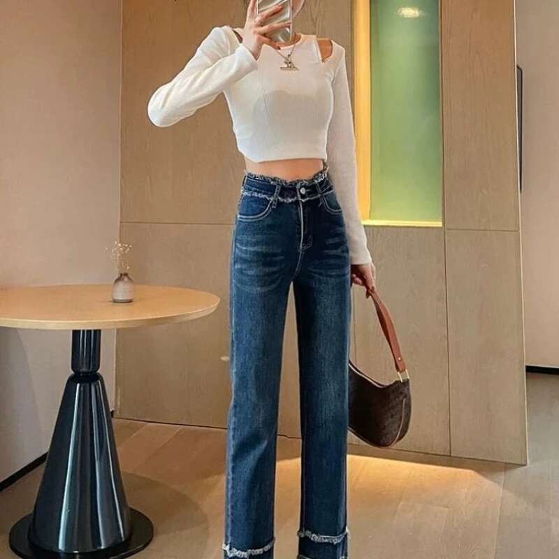 Spring Autumn Denim Pants for Women Straight Leg Woman Jeans Korean Popular Clothes Trend 2025 Emo Japanese Y2k Pant Trousers