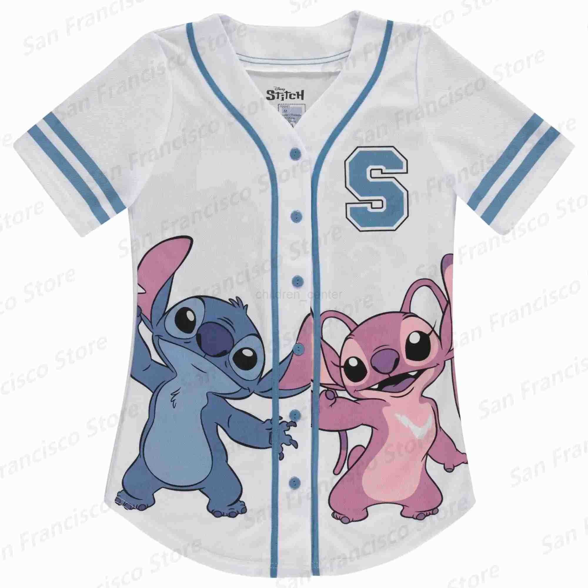 Disney Summer New Boy Girl Disney Stitch Classic Pattern Line Style Baseball Shirt KIDs/Adult Casual Breathable Collarless Shirt Jersey W250617