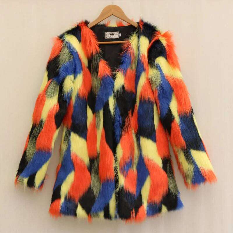 ZXRYXGS Spell Color Imitation Fur 2024 Temperament Trend Autumn Winter Fashion Medium Length Coat for Women Size S-9XL