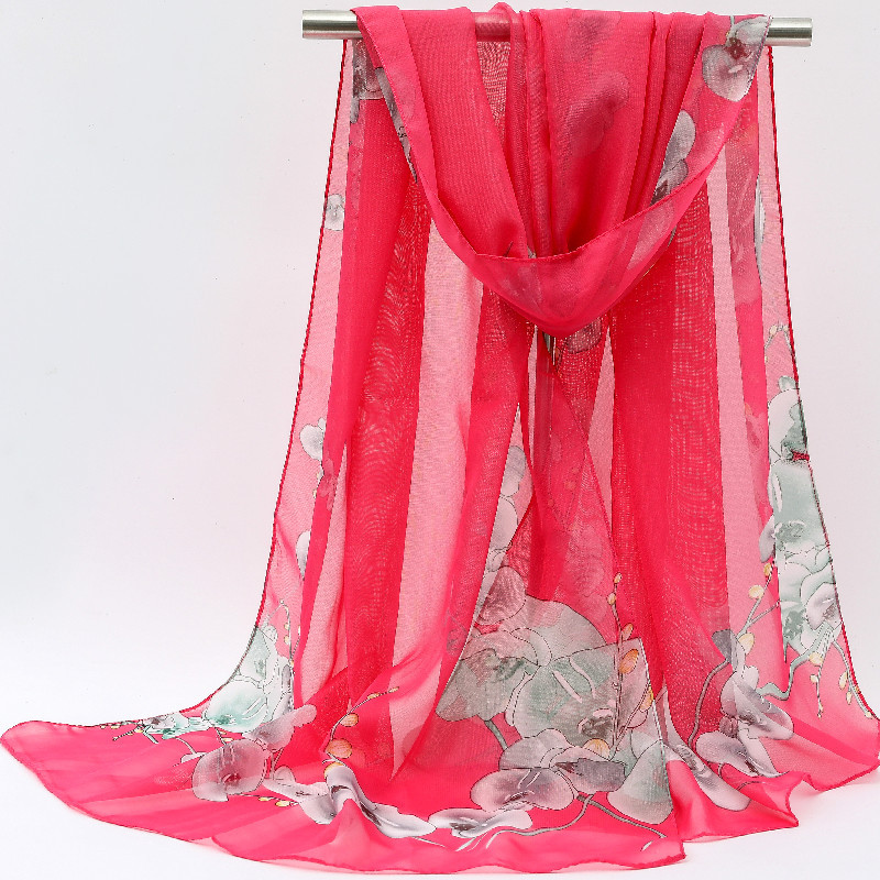K1048 2024 Spring and Autumn New Women's Auspicious Bird Women's Chiffon Long Silk Scarf Wholesale Yiwu Small Gauze Scarf March 8th