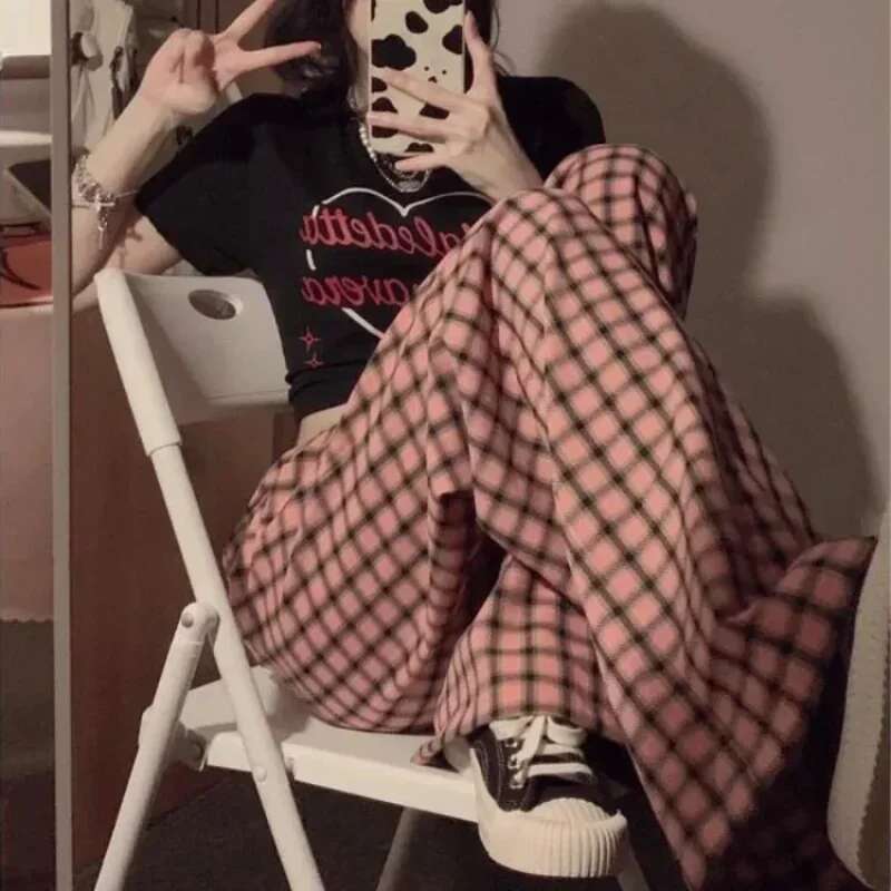 Female Trousers Korean Fashion Wide Leg With Pockets Womens Pants Elastic 90s Vintage Harajuku Slacks Autumn Classic One Size G