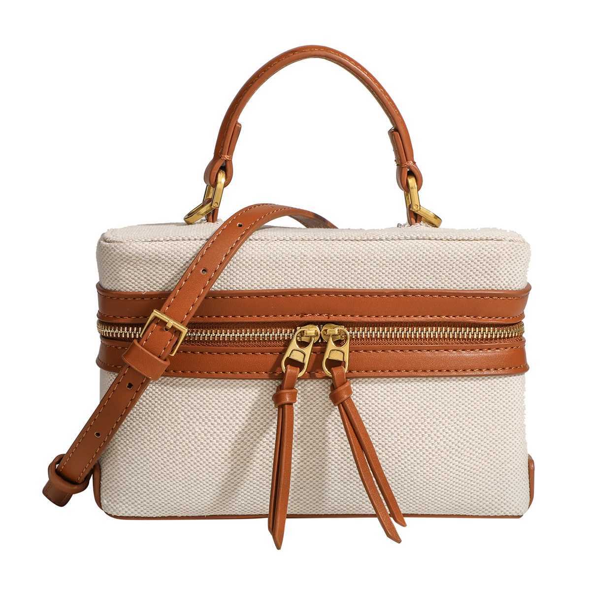 Womens Canvas Spliced Lunch Box Commuter Portable Shoulder Crossbody Small Square Bag Adjustable Shoulder Strap Z250617
