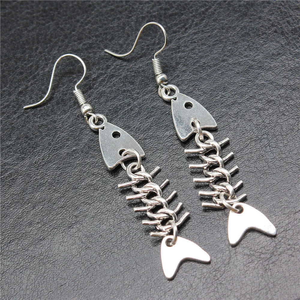 Fashion Handmade Simple Antique Silver Color Fish Bone Pendant Earrings Drop Drop Earrings 250610