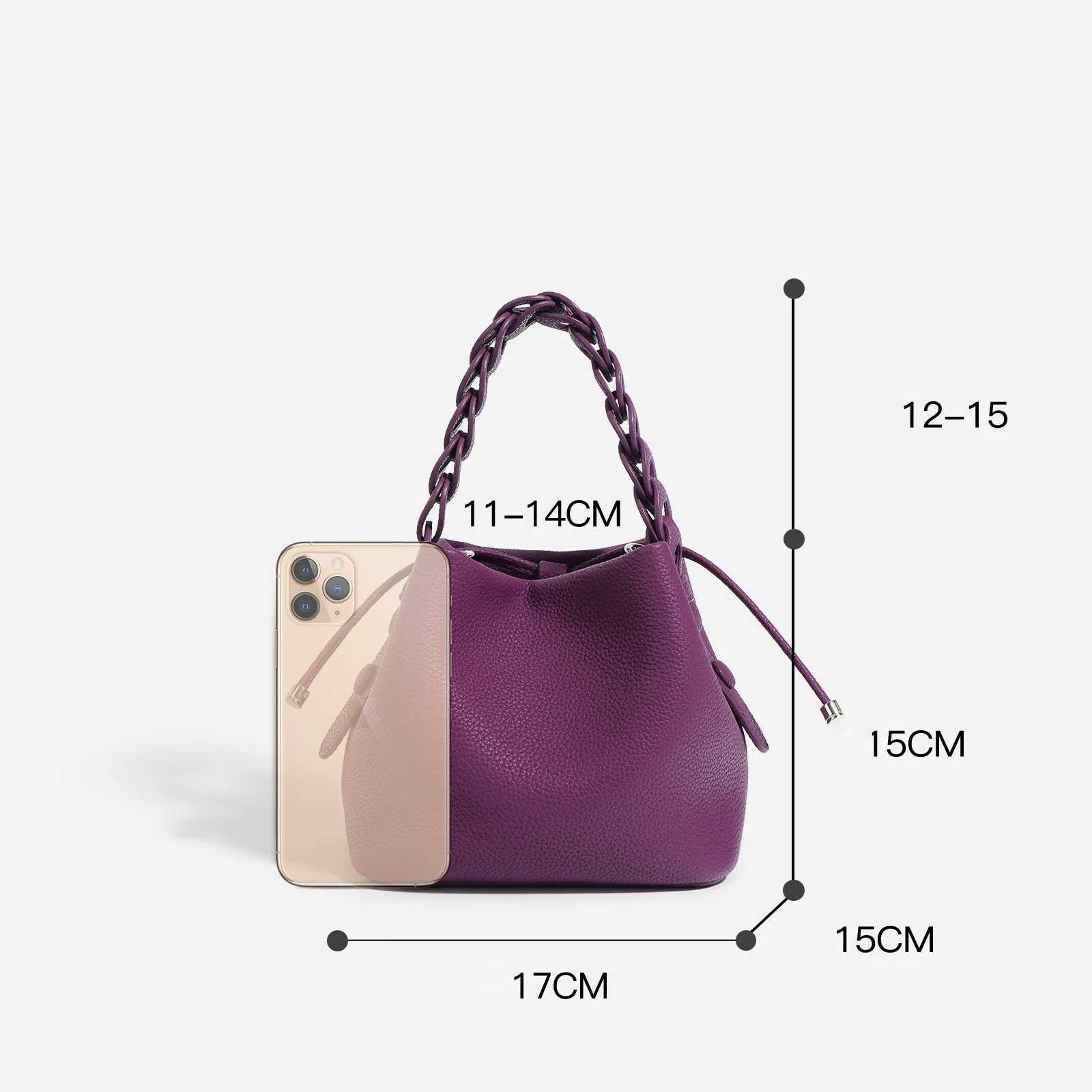 Spring Textured Genuine Leather Mini Bucket Bag Women Fashion All-Match Drawstring Design Commuter Handbags Lady Elegant Pouch Z250617