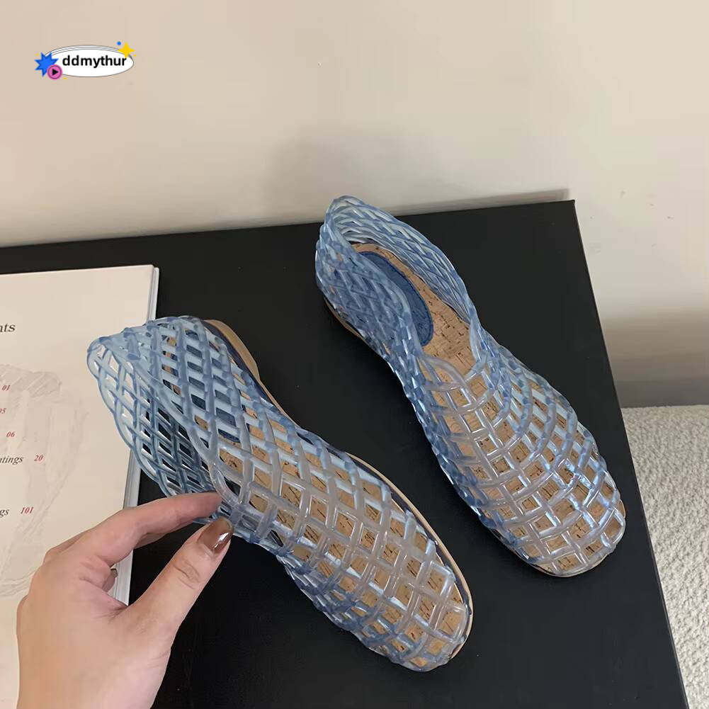 Women Mesh Ballet Flats Square Toe Jelly Shoes Lightweight Casual Flat Sandals Breathable for Summer Beach ddmythur