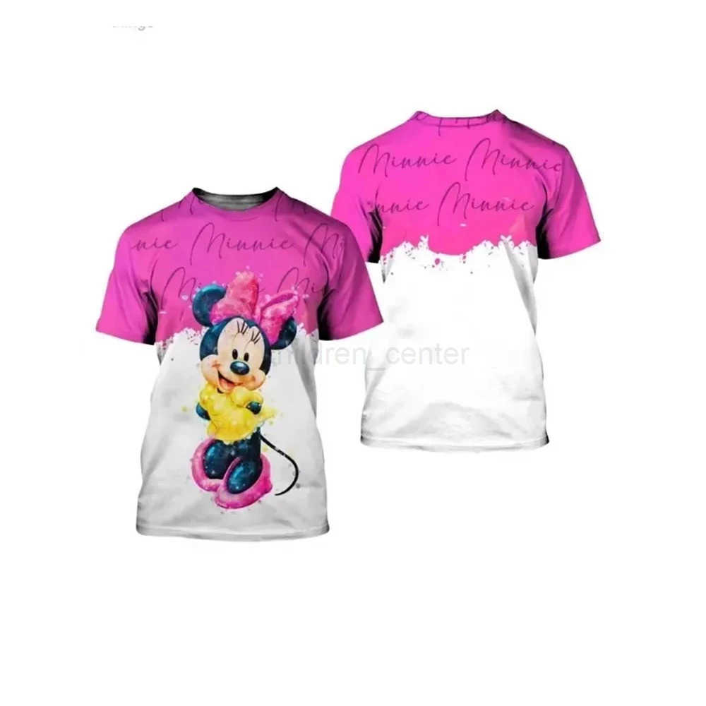 Disney Mens Minnie Mouse Pink Cross Comic Book Patterns Cartoon 3D Print T-Shirt Womens Casual Top Kids Adults Tshirt Clothing W250617
