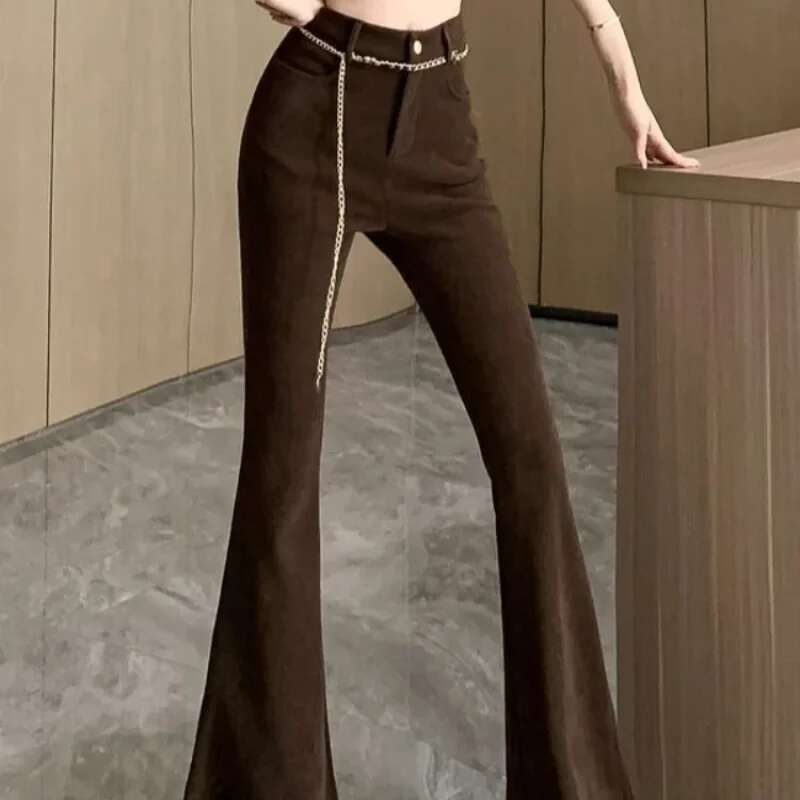 Wide Leg Pants for Women Straight Woman Trousers Korean Fashion Elastic Y2k Streetwear Slacks G Autumn High Quality Casual 90s