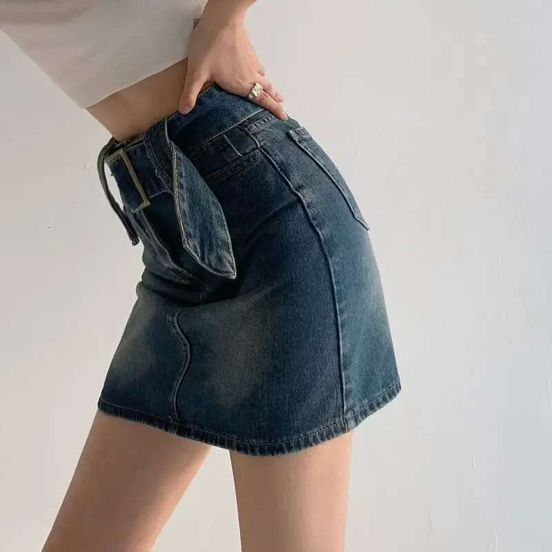 Gyaru Sexy Short Female Jeans Skirts Blue with Pocket High Waist Coquette Mini Womens Denim Skirt Modest Luxury Elegant New In