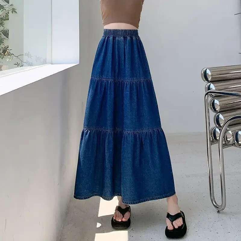 Blue Elastic Waist Jeans Skirts for Women Vintage Clothing Sales Aesthetic Streetwear Chic and Elegant Modest Woman Denim Skirt