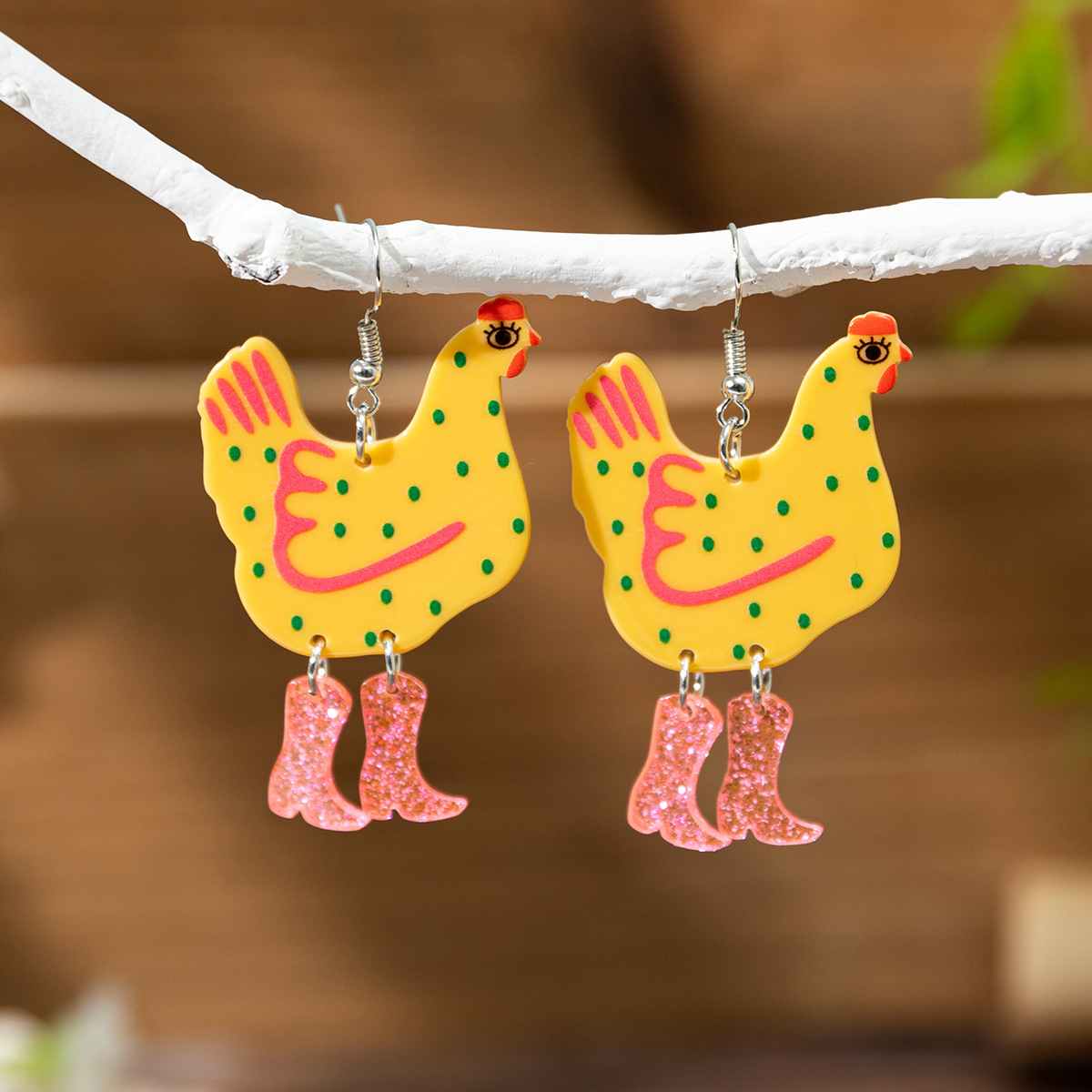 Women's Earrings 3PCS/LOT Cute Love Heart Hen Acrylic Drop Earrings for Women New Lovely Cartoon Boots Chicken Peach Earring Jewelry Valentine�
