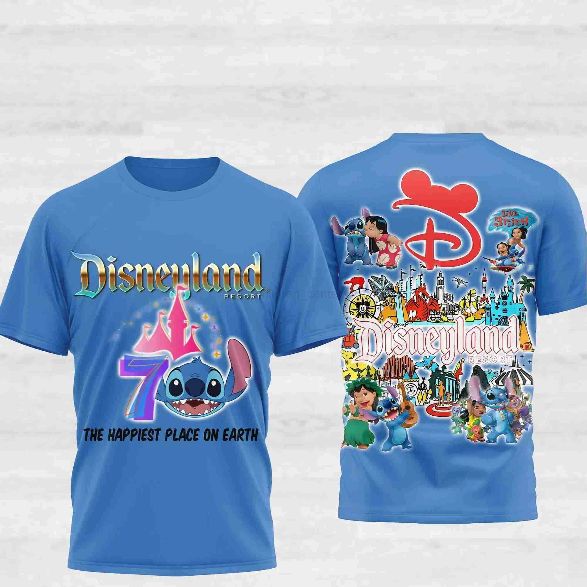Disney Vintage Disneyland 70th Anniversary 3D T-Shirts Lilo Stitch T-Shirts Magic Kingdom T-Shirts Disneyland Resort T-Shirts W250617