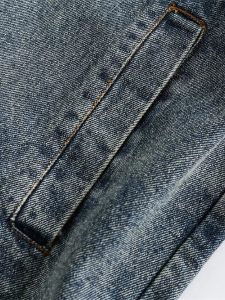 American Streetwear Denim Jackets Casual Loose Zipper Pockets Stand Neck Solid Color Coats Vintage All Match Women Clothing 250613