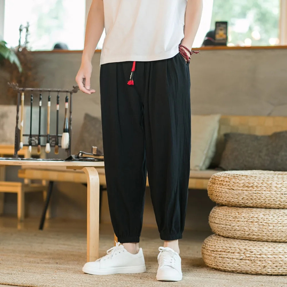 Mens Cotton and Linen Harem Pants Casual Loose Oversize Beach Pants Chinese Style Wide Leg Trousers Joggers Men Summer 250614