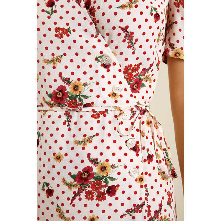 Tender Whitedress Robe 114#zhang Jiani Same Style Summer New 2025 Printed Floral Tea Dress French Short Sleeve V-neck