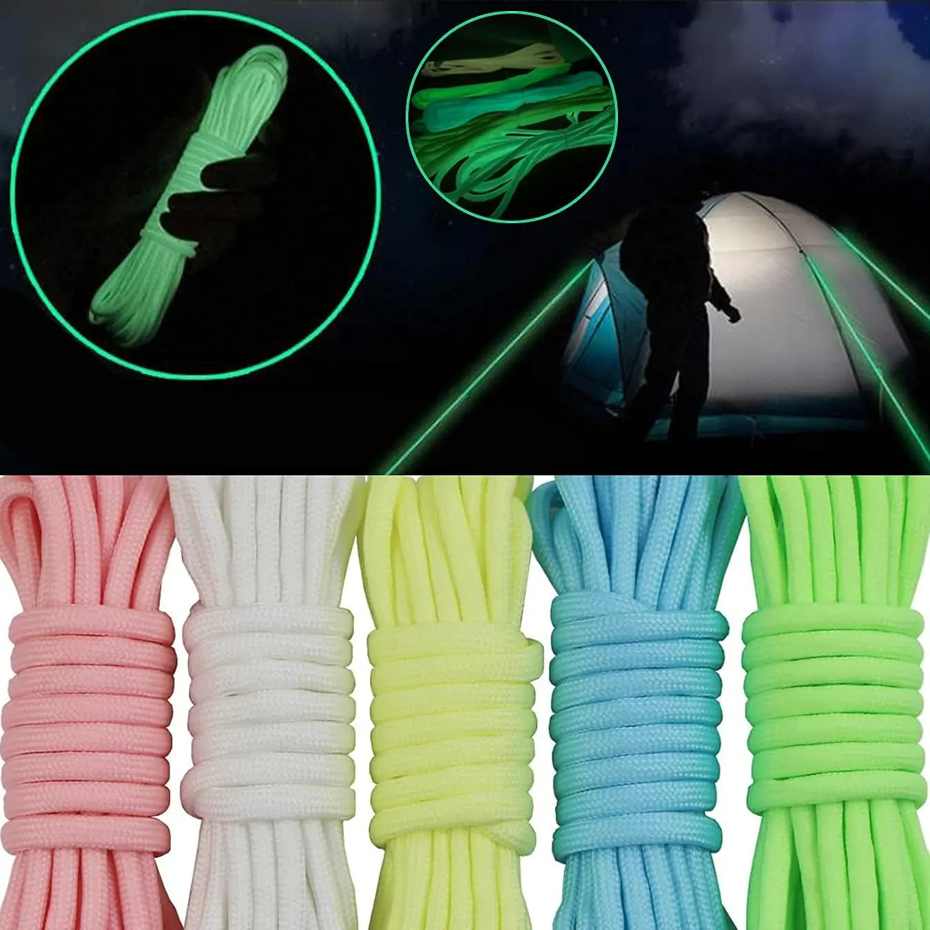 9Core Luminous Paracord Rope 550lb 4mm Nylon Tactical Survival Parachute Glow Dark Outdoor Lanyard Camping Tent Cord 250611