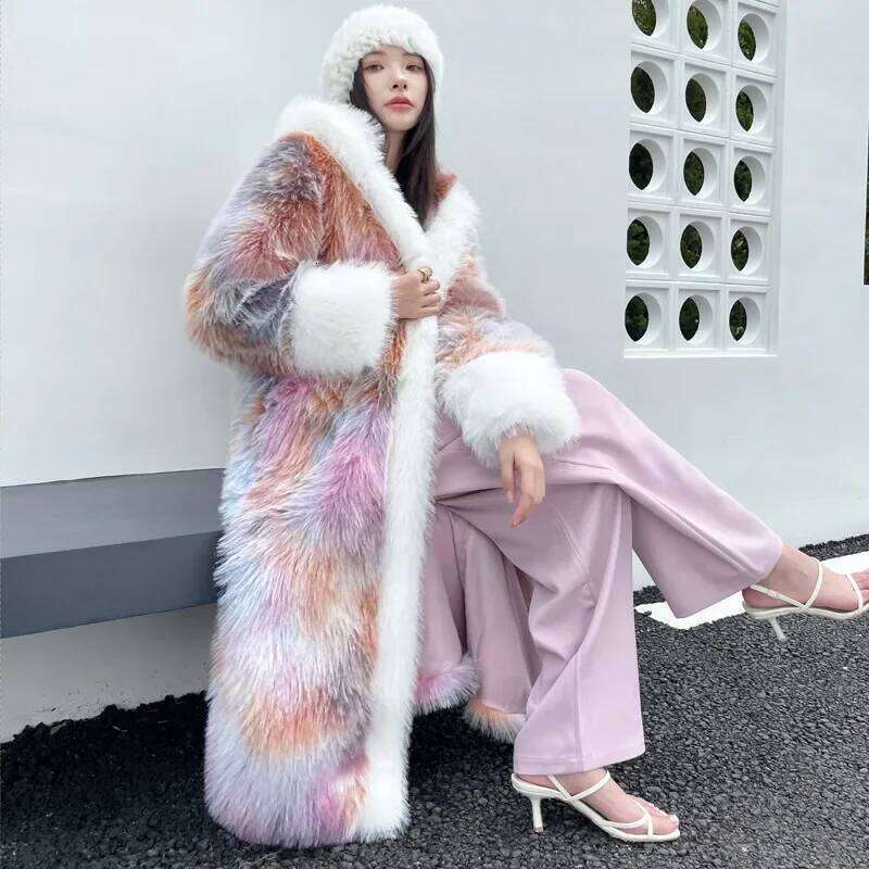 Dream Long Loose Chinese Ancient Color Women's Toka Hooded Cape X-Long Streetwear Faux Fur Coat