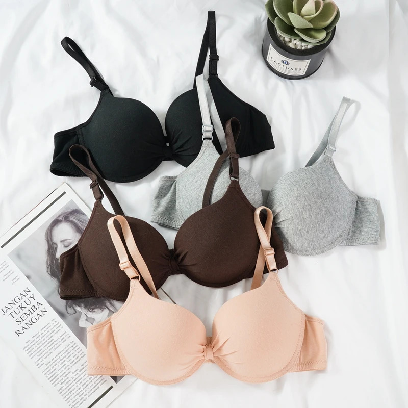 Push Up Bra Sexy Womens Cotton Gathered Deep V Underwire Brassiere Lingerie Solid Bras Backless Intimate Underwear Padded Bra 250617