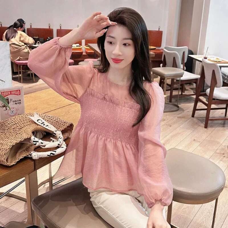 Korean Style Woman Top Loose With Short Sleeve Shirts Blouses For Women Fine Elegant Offer Original Hot Luxury Chic M Pretty