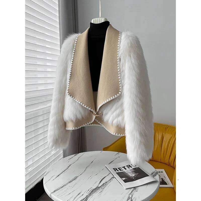 Fashion Faux Fox Fur Coat for Women's 2025 New Autumn Winter Lapel High-End Short Double-Sided Woolen Cardigan Jacket Female