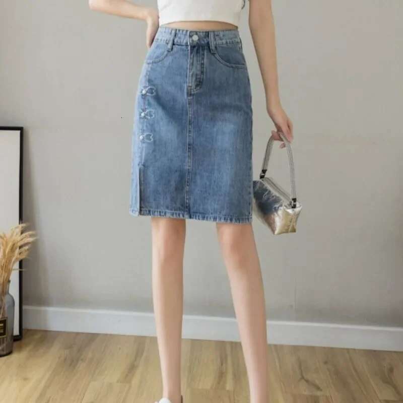 Jeans Skirts for Women Wrap Midi with Slit Pocket Blue High Waist Woman Denim Skirt Tight Korean Fashion Streetwear Quality Y2k