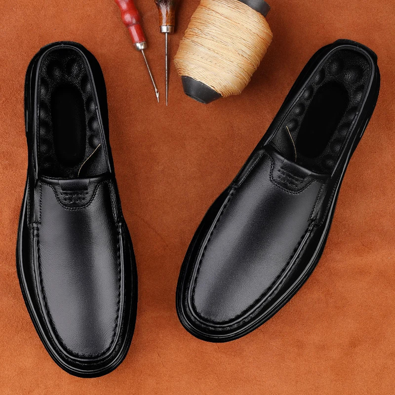 Mens Shoes Wide Width Leather Slip-On Casual Shoes Lightweight For Swollen Feet with Arch Support Pain Relief 250613