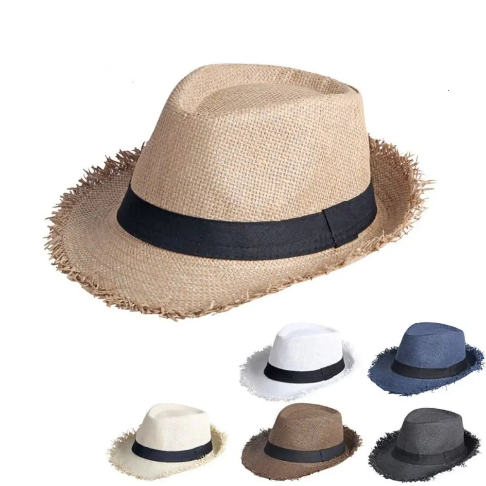 Straw Sun Hat Mens Womens Casual Breathable Cowboy Wide Brim Jazz Hat Sun Protection Fashion Beach Caps Summer 250616