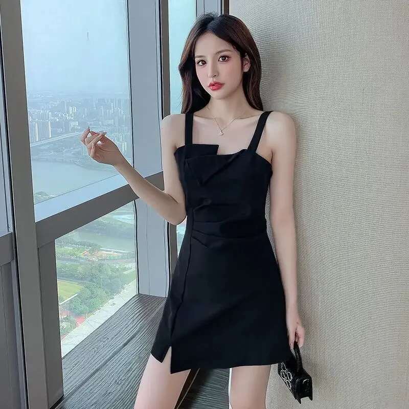 Womens Dress Black Beach Off Shoulder Mini Short Female Dresses Birthday Night Club Aesthetic Clothes Elegant and Beautiful Hot