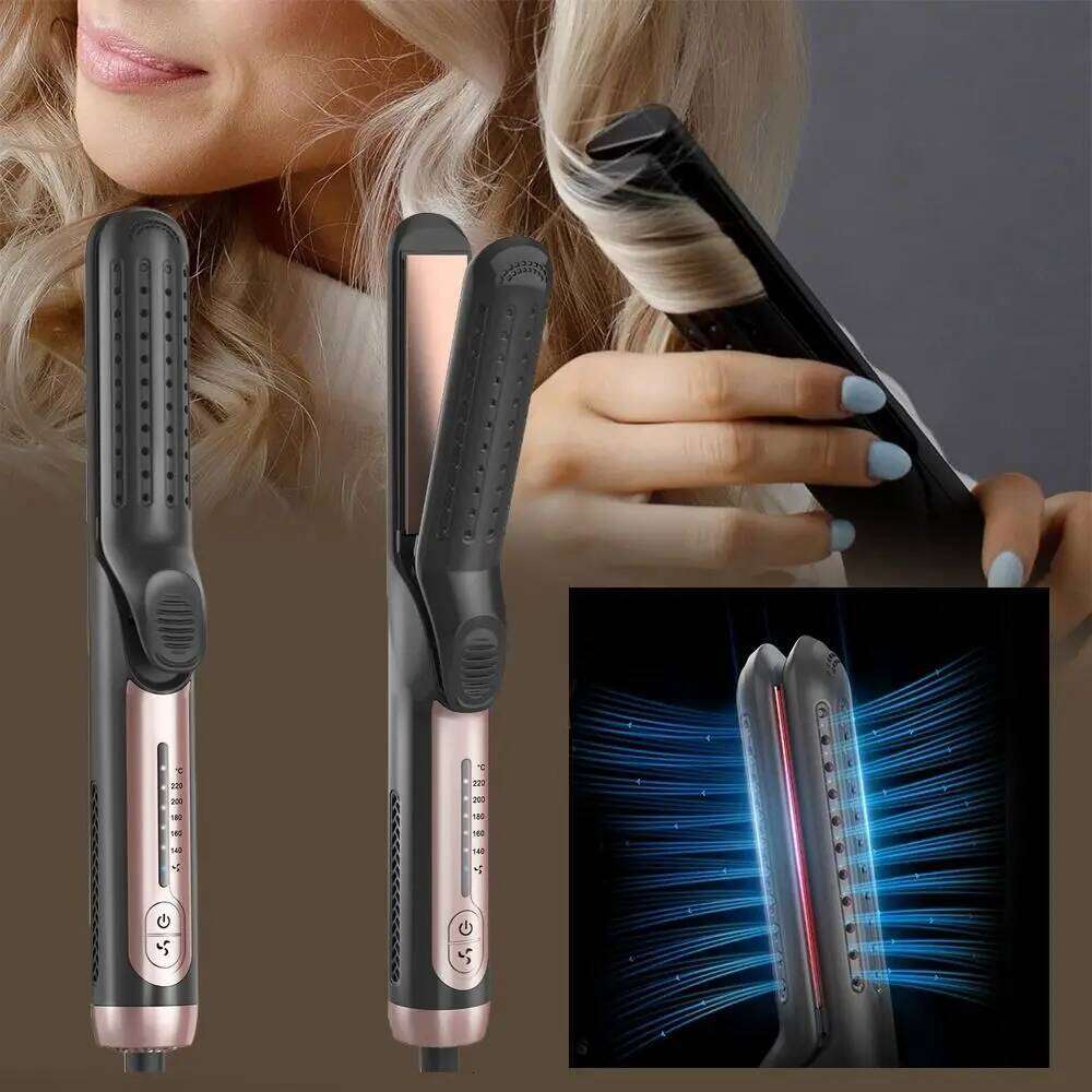 Hot Flat Iron 2 in 1 Anti-Tangle Hair Straightener 5 Temps and Dual Voltage Black Ionic Curling Wand for Travel