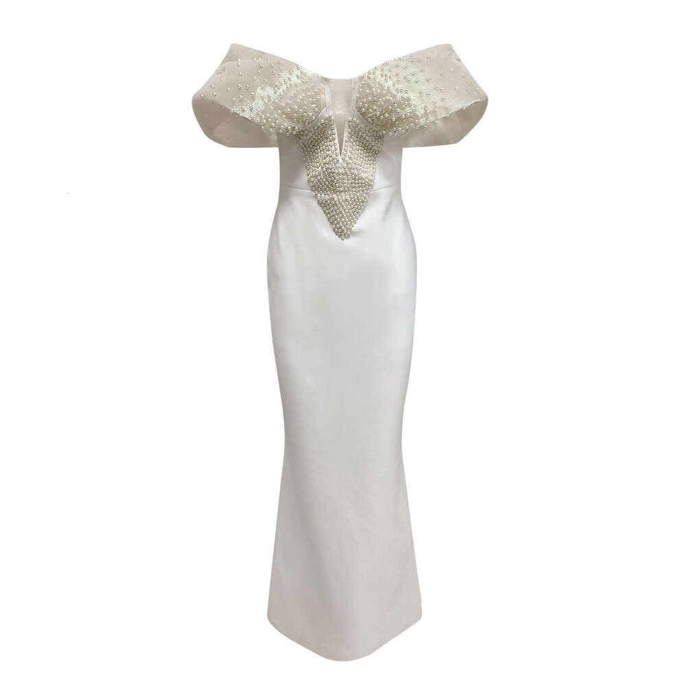 Shawl Fashion Pearl High Waist Slimming Elegant Style Party Women's Long Dress