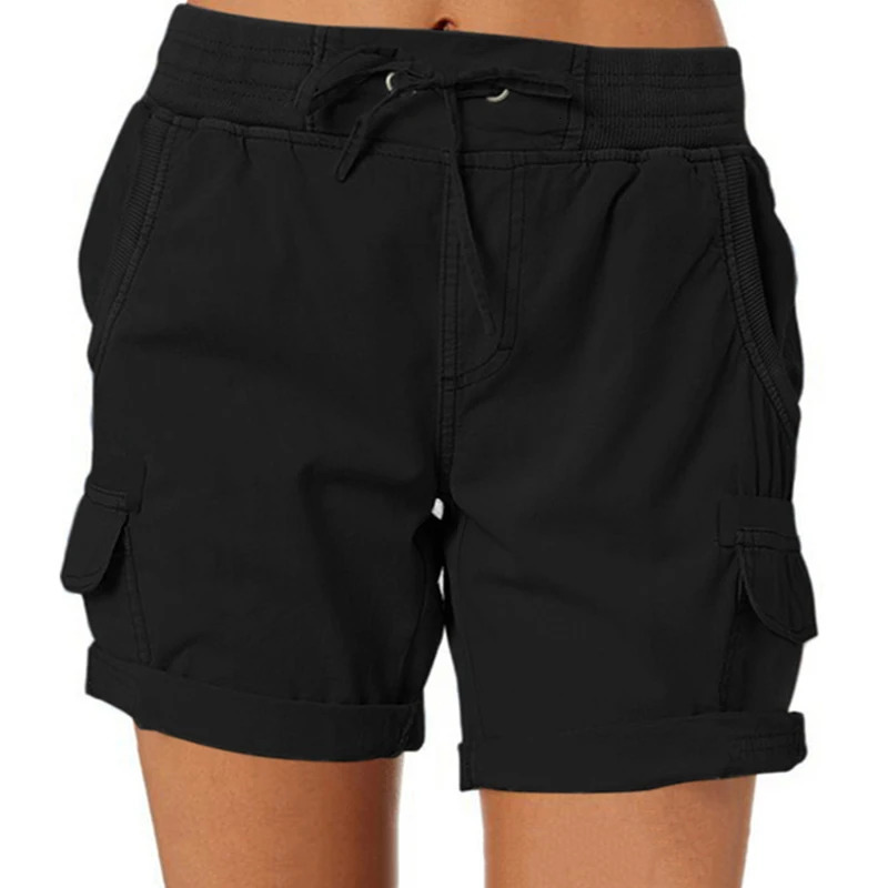 Women Shorts Cargo Pants Shorts Elastic Waist Short Pants Cotton Linen Pocket Summer Beach Solid Color Sliming Comfot Breathable 250614