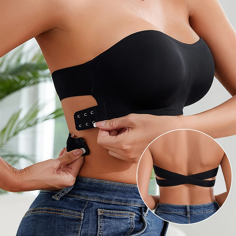 Womens Sexy Strapless Push Up Bra Removable Padded Seamless Ice Silk Top Women Invisible Beauty Back Anti-slip Off-shoulder Bra 250617