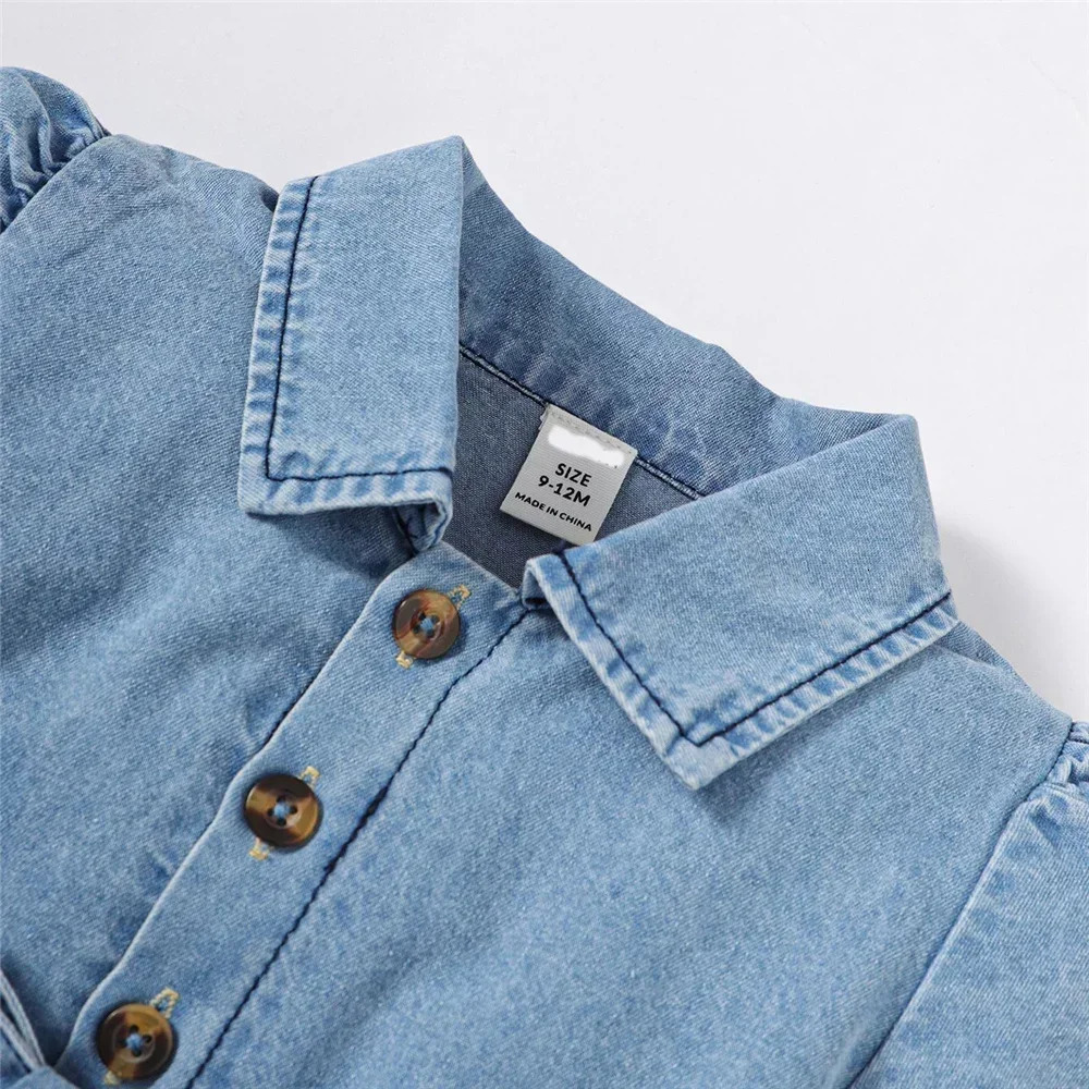 1-3 Years Summer Toddler Baby Girl Fasion Bubble Sleeve Lapel Jeans Casual Dresses Birthday Party Costumes for Kid Girls 250617
