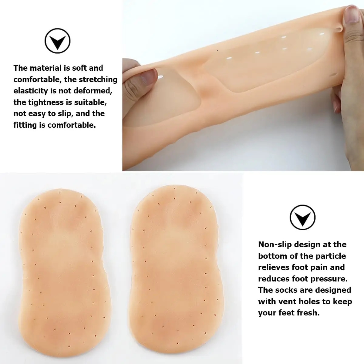 A pair of silicone insoles moisturizing socks heel protector anti crack foot spa socks gel insoles foot care pedicure socks 250613