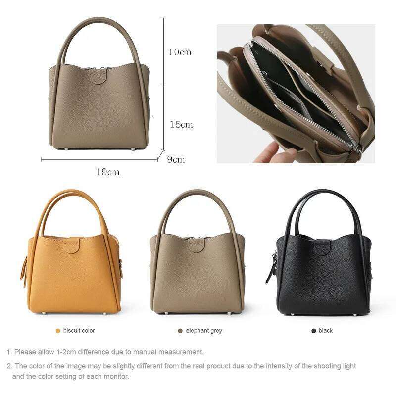 2025 New Summer Women Lady Fashion Small Bucket Handbag Genuine Leather Cross-Body Messenger Female Minimalist Shoulder Bag