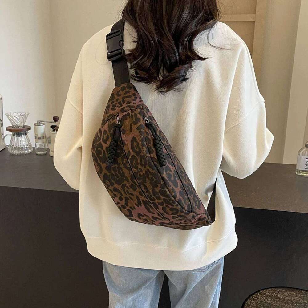 Summer New Fashion Leopard Print Street Trend Waist Chest Canvas Belt Bag Women s Shoulder Crossb bag