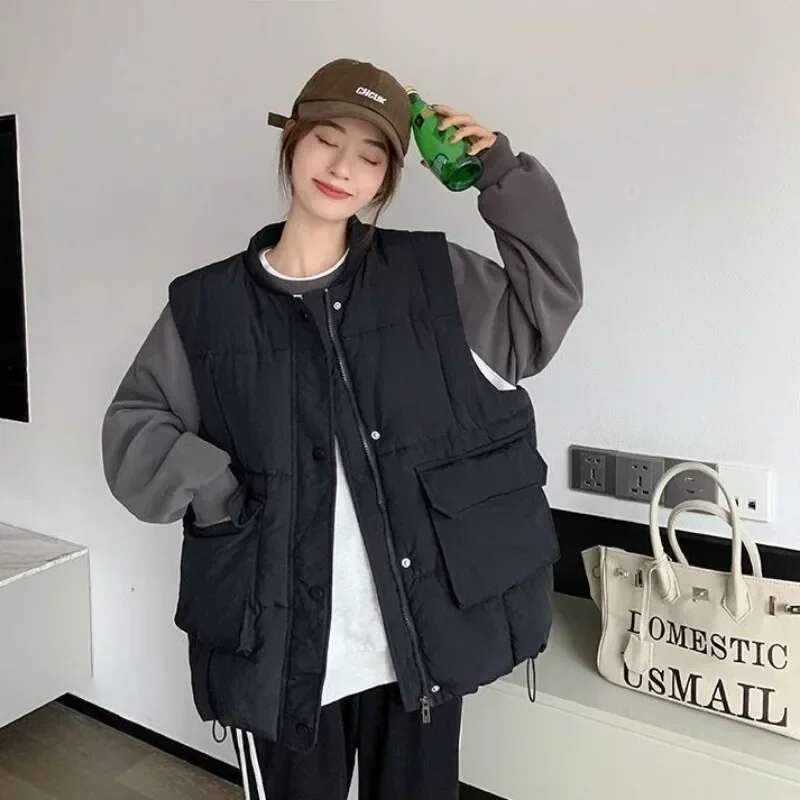 Solid Color Womens Vests Quilted Cotton Giletes Classic Clothes Fashion 2025 Lady Padded Insulated Korean Style Coats on Sale