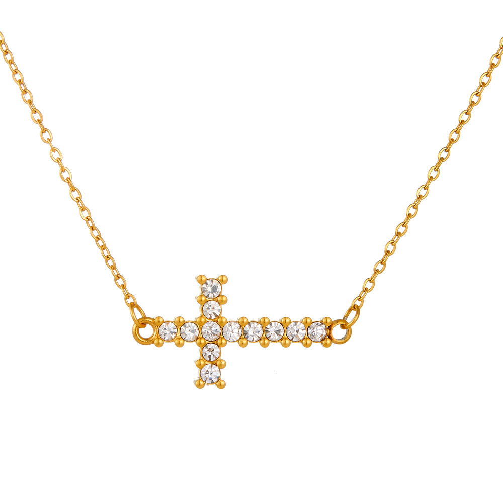 Fashion Minimalist Style Personality Dia-Studded Cross Necklace for Women Titanium Steel High-End