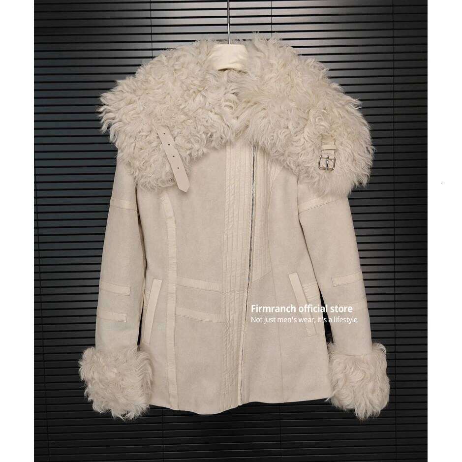 Firmranch Heavy Large Turn-down Collar Women's New White Eco-Friendly and Lamb Jacket Warmth Winter Double Face Fur Coat