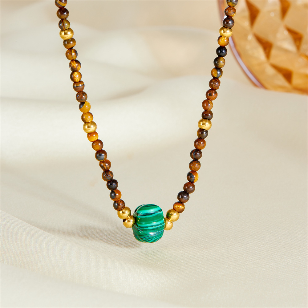 Bohemian Style Simple Fashion Versatile Personality Turquoise Beaded Necklace for Women Unique Design Titanium Steel Jewelry
