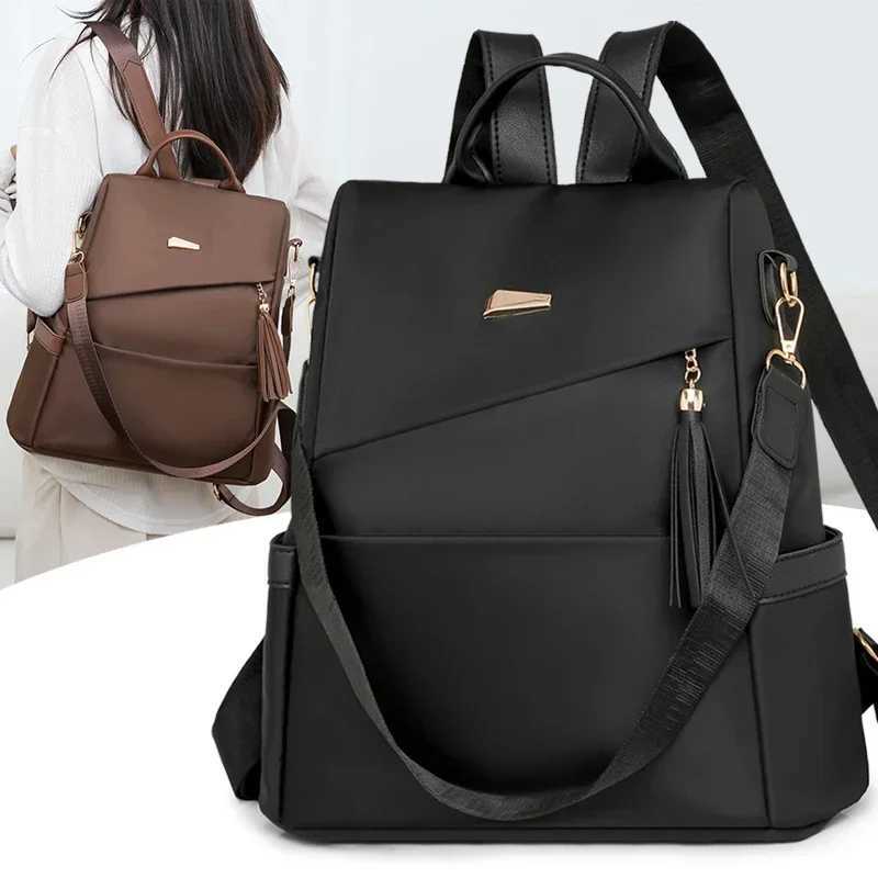 Fashion Womens Nylon Anti-theft Backpack Tassel Decorative Casual Travel Female Shoulder Bag Large Capacity Student School Pack Z250617
