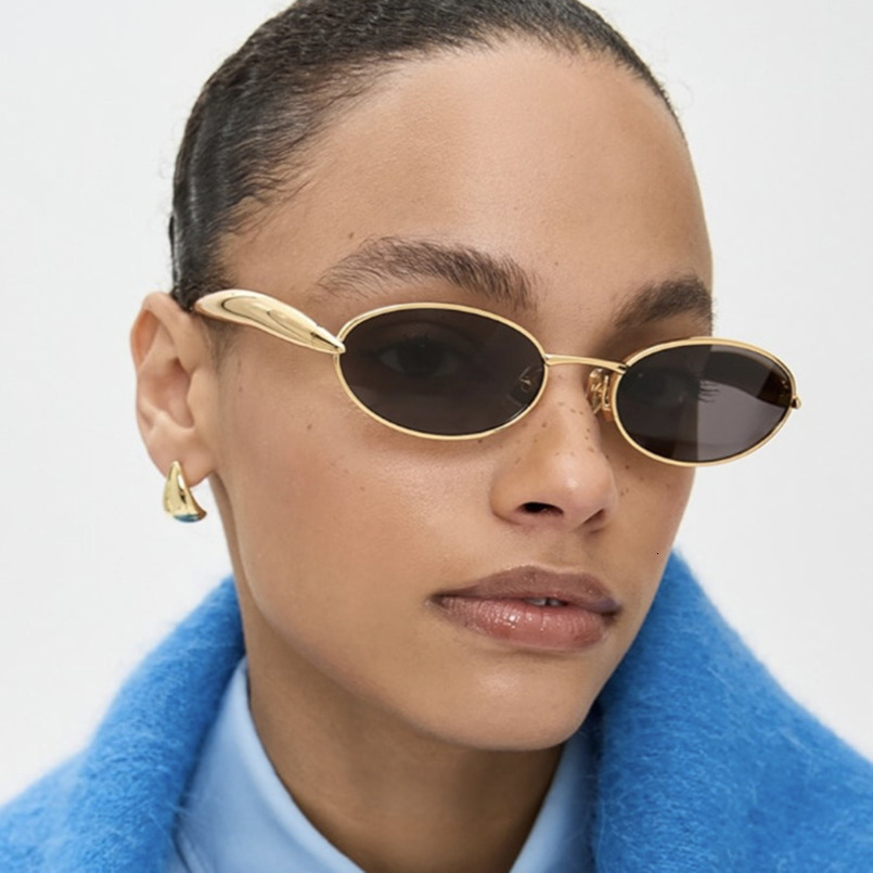 2025 New Fashionable Personality Metal High-End Runway Oval Small Frame Sunglasses