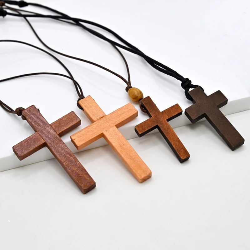 Various Styles Catholic Cross Necklace Jesus Christ Pendant Choker Retro Jewelry Style Natural Wood Necklace Wholesale Amulet 250616