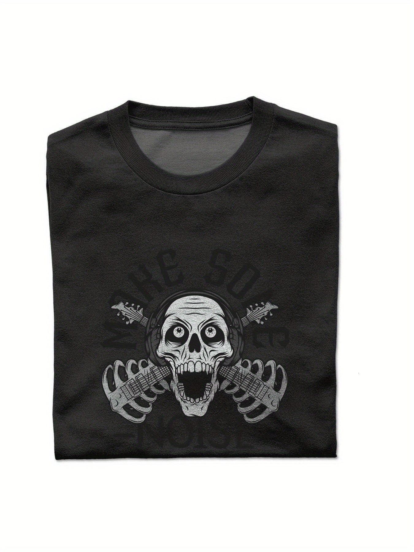 Dongdumaoyi Cotton S-3Xl Microphone Adult Skull Short Sleeve Men Round Collar White Black T Shirts 180G 717a