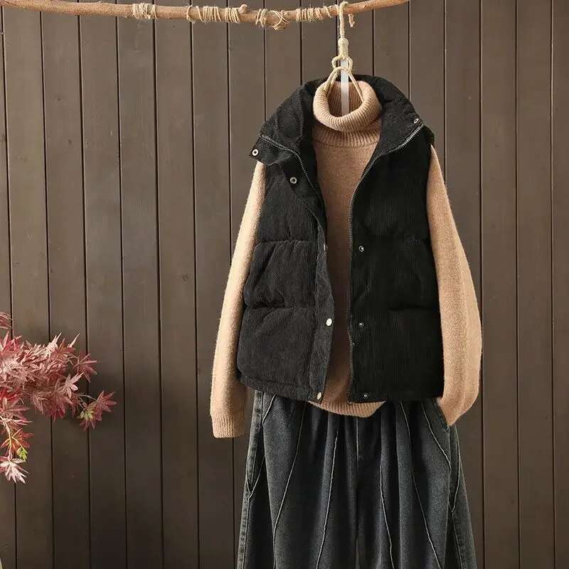 Short Loose Half Lady Giletes Winter Clothing Pretty Korean Style Trend 2025 Womens Corduroy VestsWorking Youthful Warm Cold